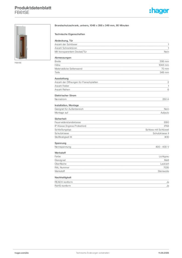 Hager Produktdatenblatt FB61SE