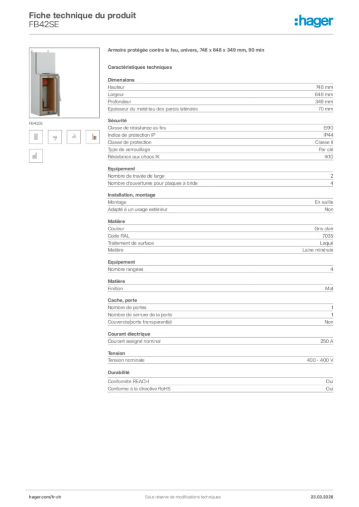 Image Hager Fiche technique du produit FB42SE | Hager Suisse