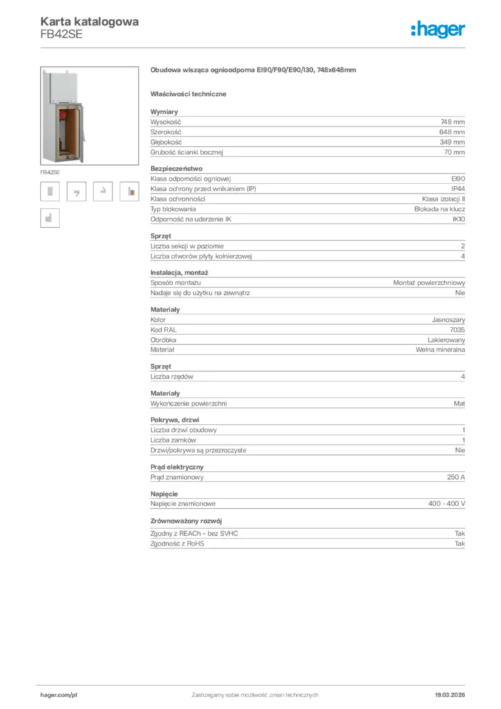 Zdjęcie Hager Karta katalogowa FB42SE | Hager Polska