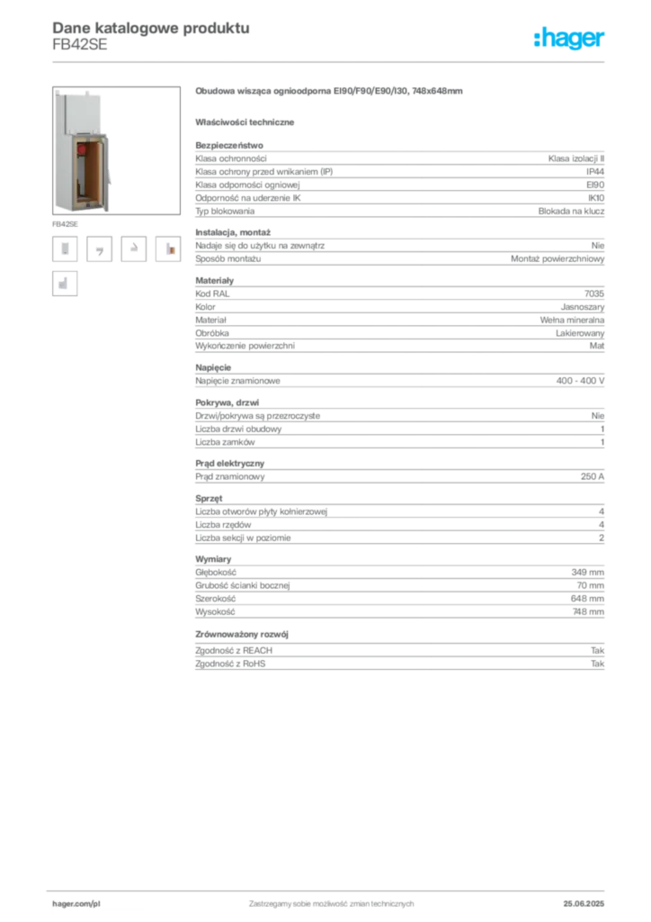 Zdjęcie Hager Dane katalogowe produktu FB42SE | Hager Polska