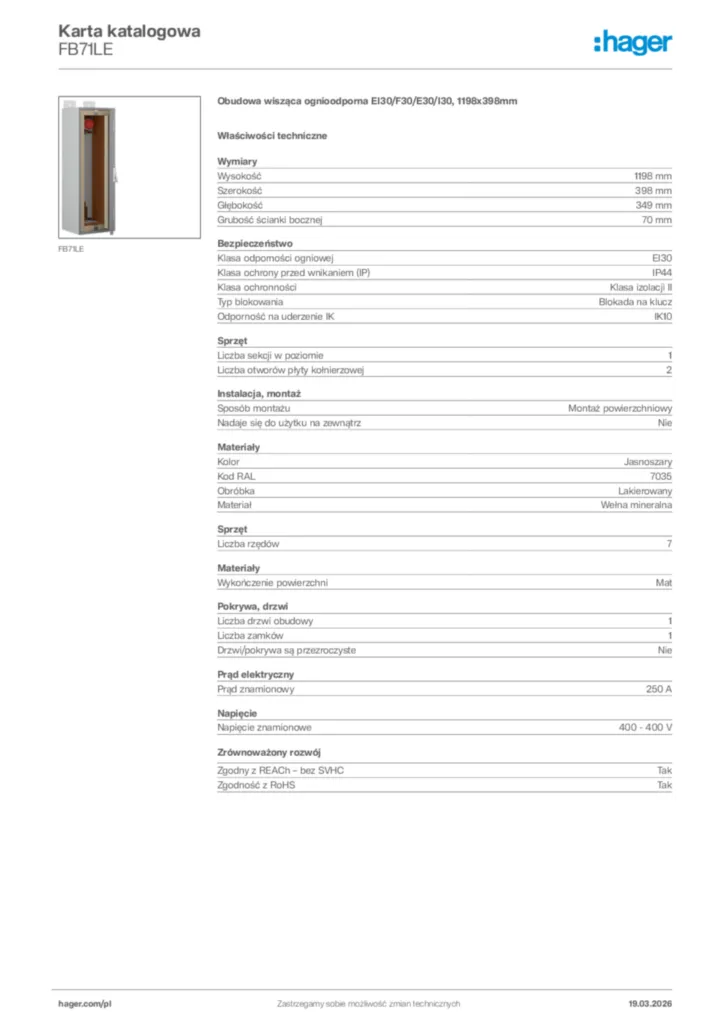 Zdjęcie Hager Karta katalogowa FB71LE | Hager Polska
