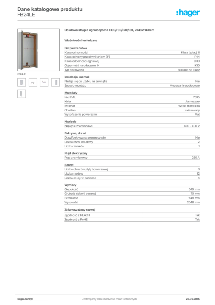 Zdjęcie Hager Dane katalogowe produktu FB24LE | Hager Polska