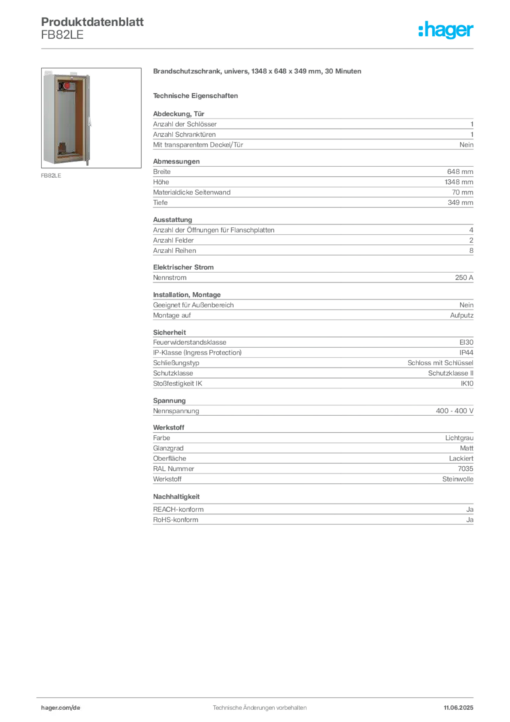 Hager Produktdatenblatt FB82LE