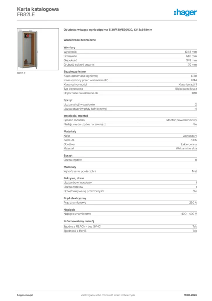 Zdjęcie Hager Karta katalogowa FB82LE | Hager Polska