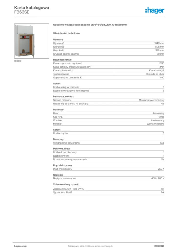 Zdjęcie Hager Karta katalogowa FB63SE | Hager Polska