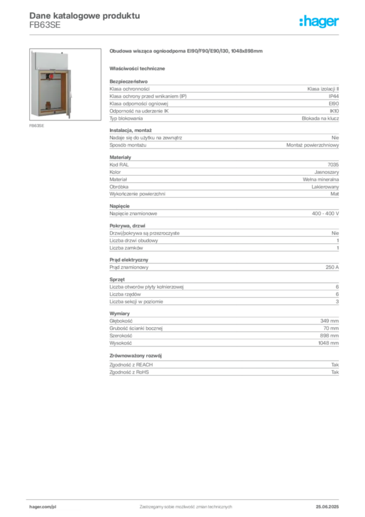 Zdjęcie Hager Dane katalogowe produktu FB63SE | Hager Polska