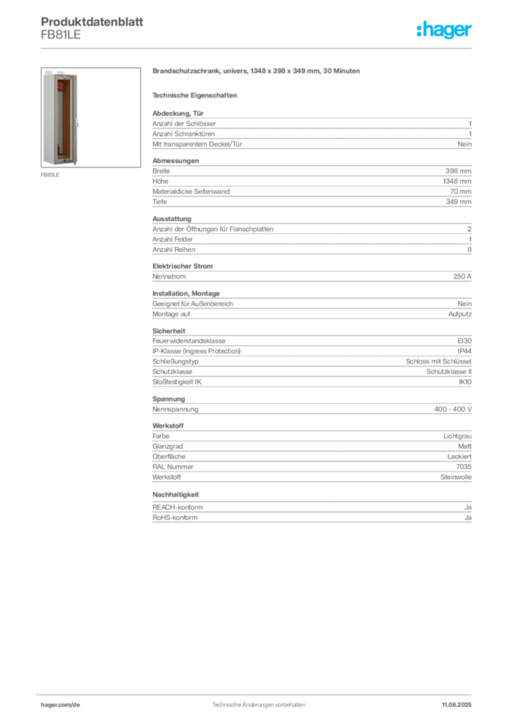 Hager Produktdatenblatt FB81LE