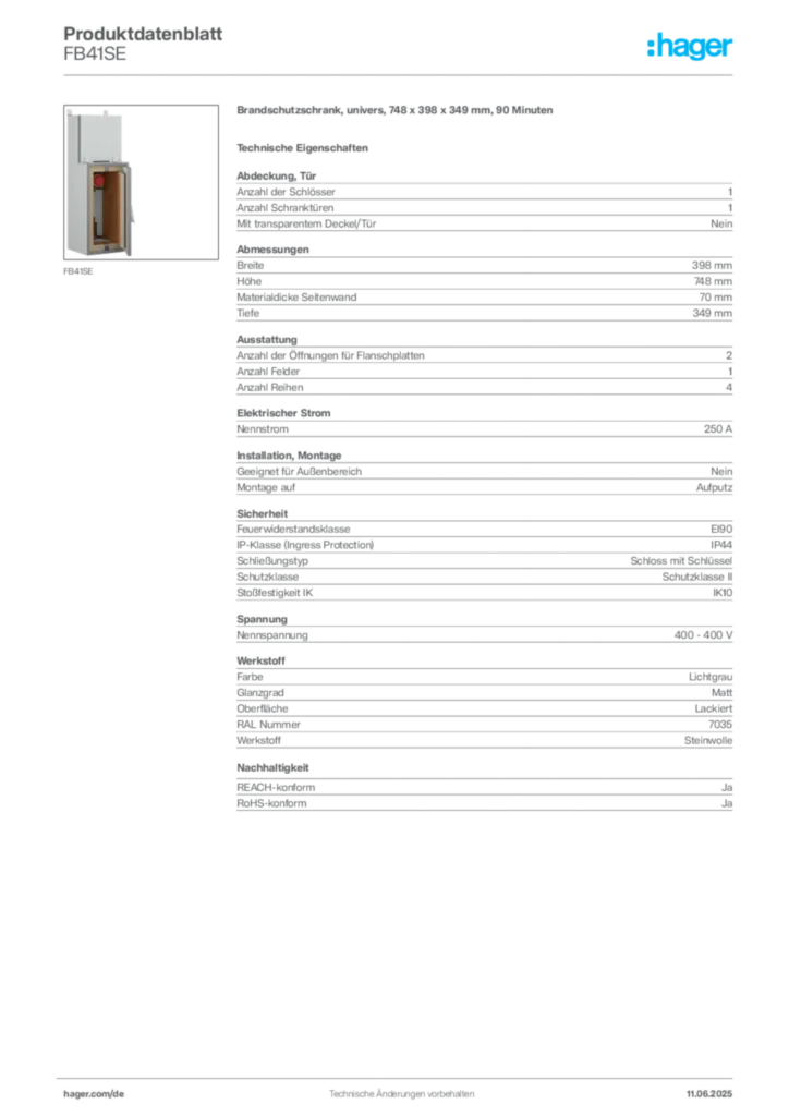 Hager Produktdatenblatt FB41SE