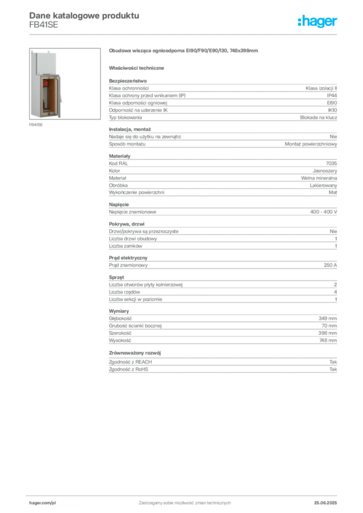 Zdjęcie Hager Dane katalogowe produktu FB41SE | Hager Polska