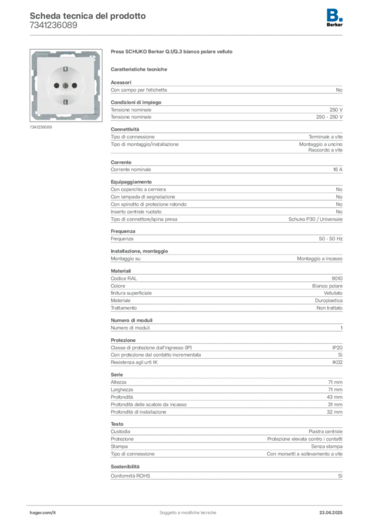 Immagine Berker Scheda tecnica del prodotto 7341236089 | Hager Italia