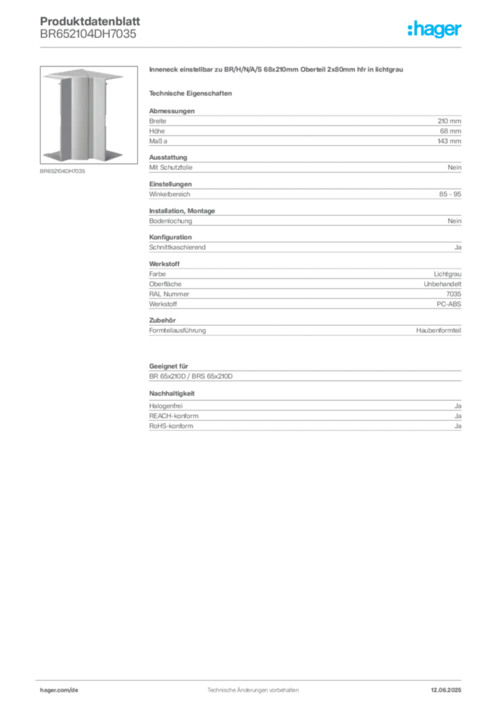 Bild Hager Produktdatenblatt BR652104DH7035 | Hager Deutschland
