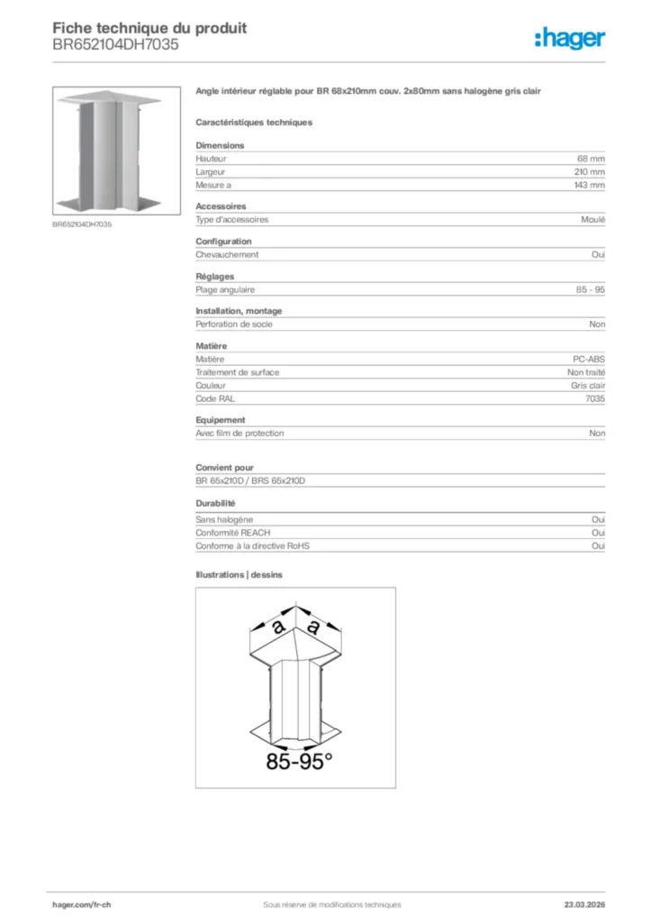 Image Hager Fiche technique du produit BR652104DH7035 | Hager Suisse