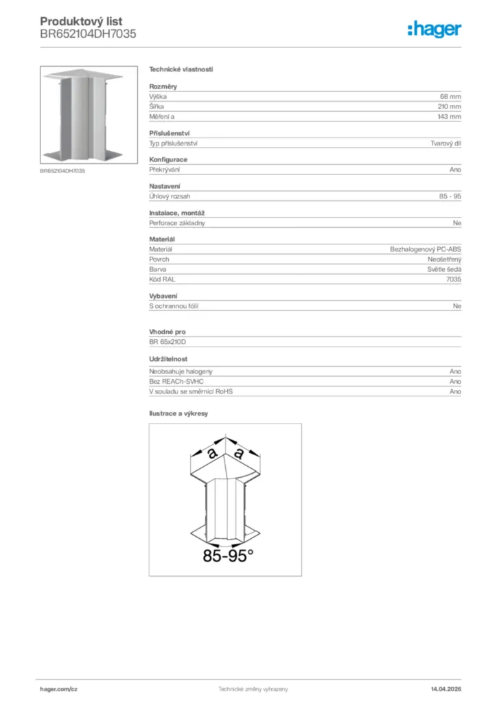 Obrázek Hager Product data sheet BR652104DH7035 | Hager