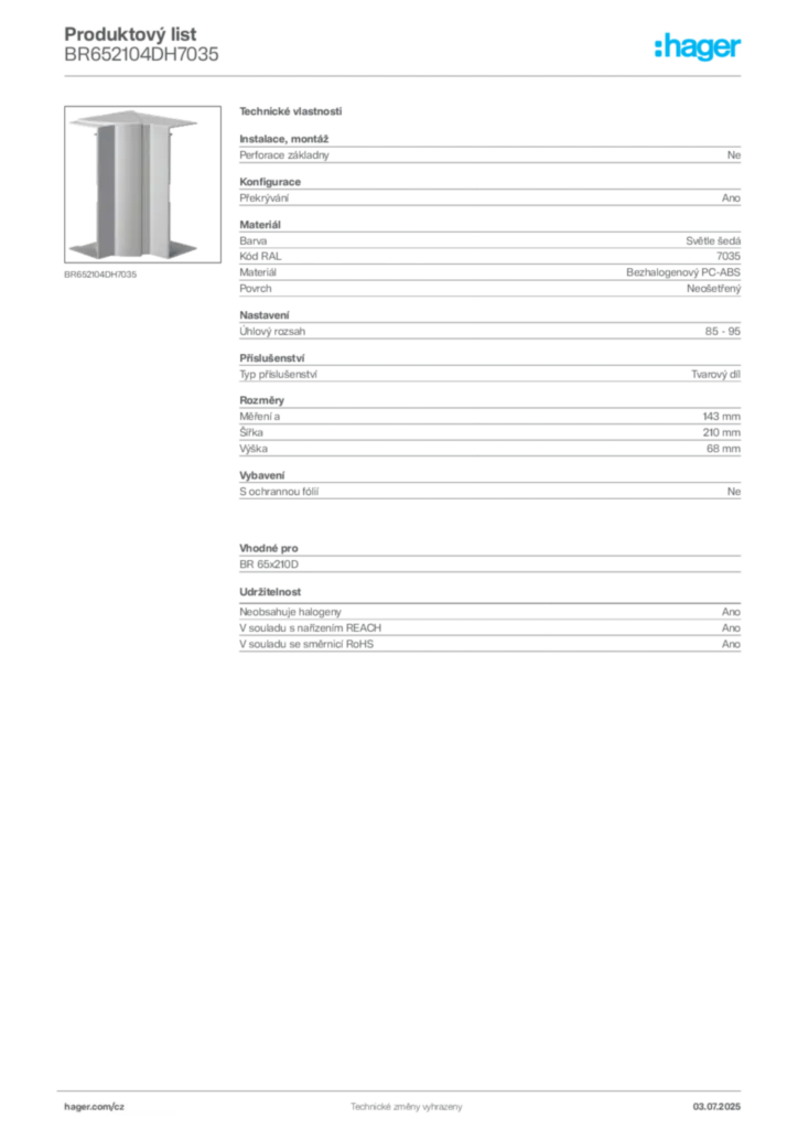 Obrázek Hager Produktový list BR652104DH7035 | Hager