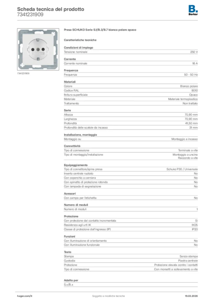 Immagine Berker Scheda tecnica del prodotto 7341231909 | Hager Italia
