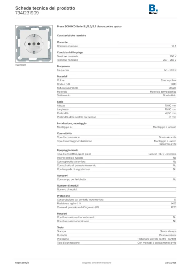 Immagine Berker Scheda tecnica del prodotto 7341231909 | Hager Italia