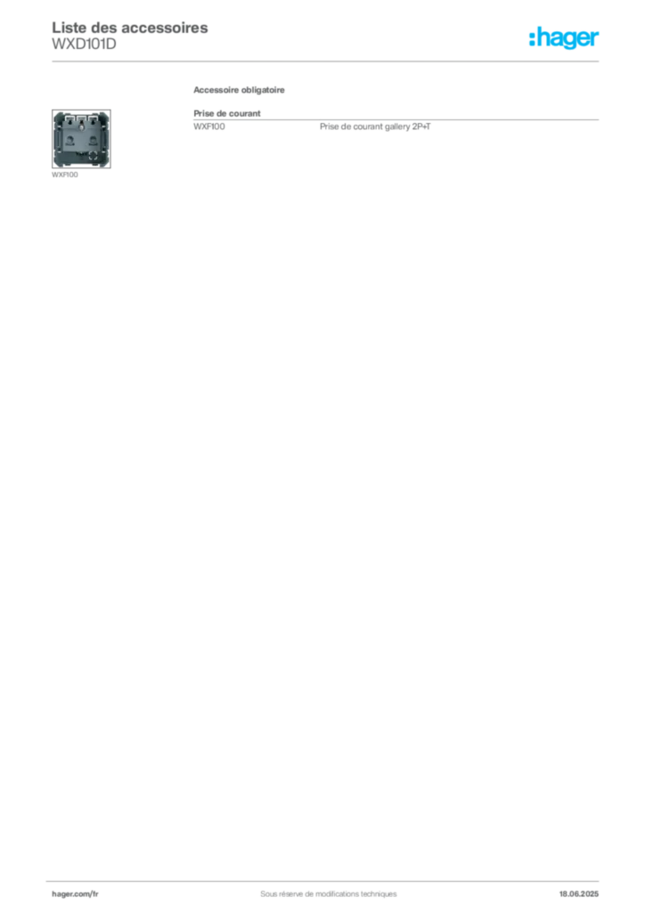 Image Hager Fiche technique du produit WXD101D | Hager France