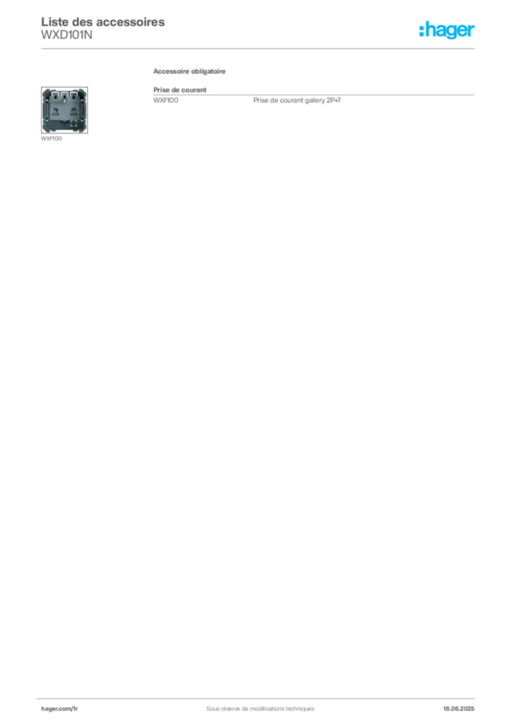 Image Hager Fiche technique du produit WXD101N | Hager France
