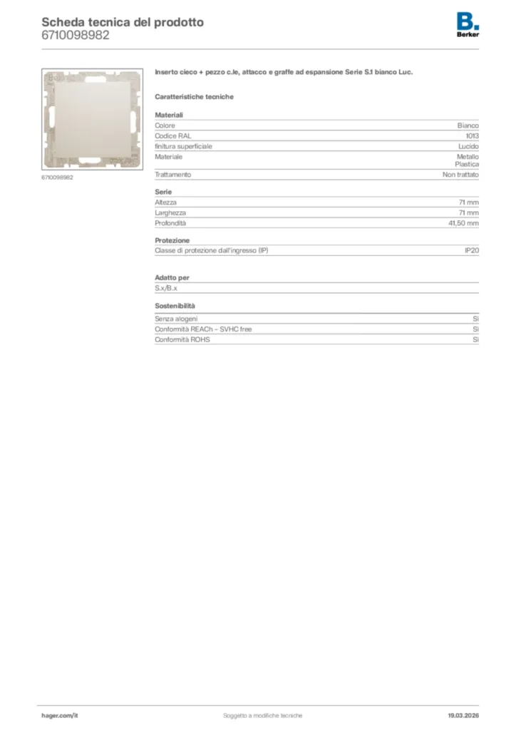 Immagine Berker Scheda tecnica del prodotto 6710098982 | Hager Italia