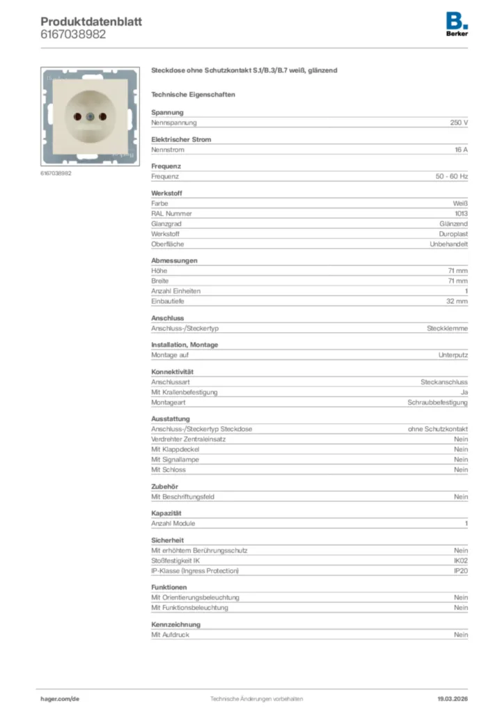 Bild Berker Produktdatenblatt 6167038982 | Hager Deutschland
