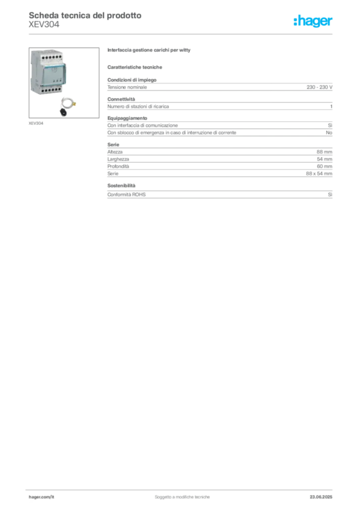 Immagine Hager Scheda tecnica del prodotto XEV304 | Hager Italia
