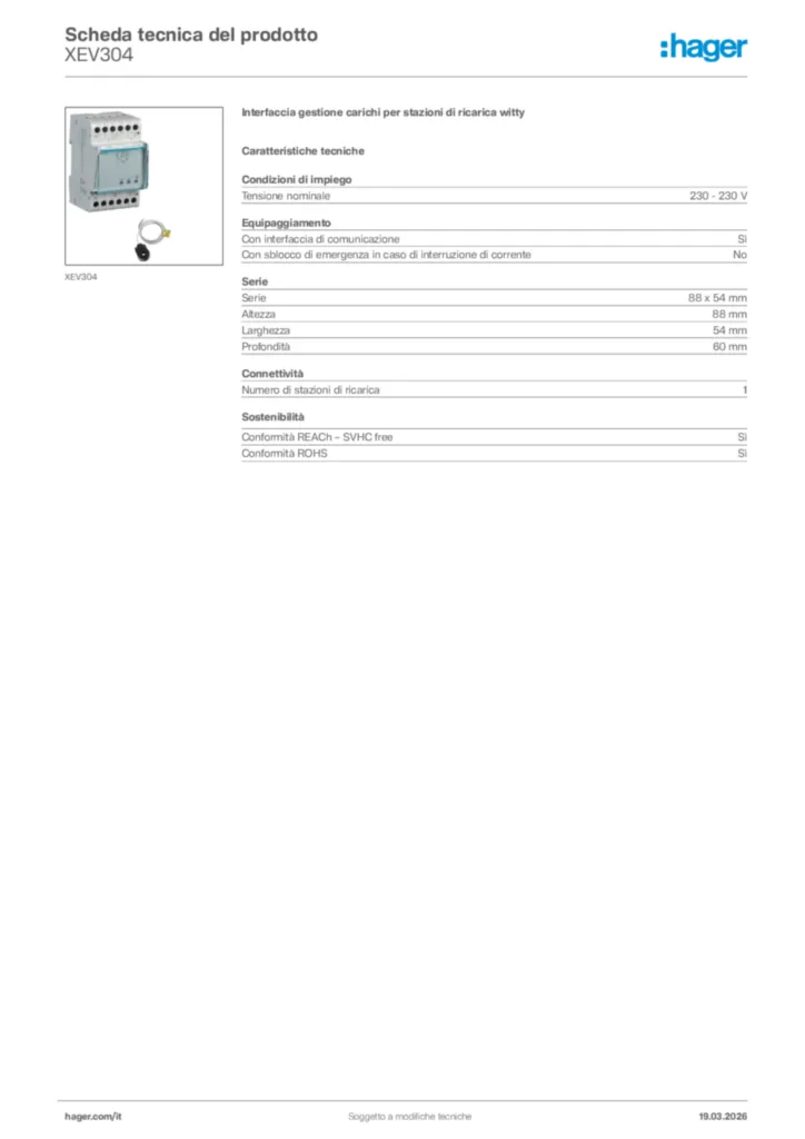 Immagine Hager Scheda tecnica del prodotto XEV304 | Hager Italia