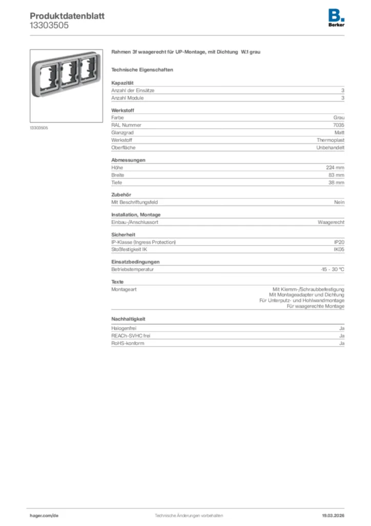 Bild Berker Produktdatenblatt 13303505 | Hager Deutschland