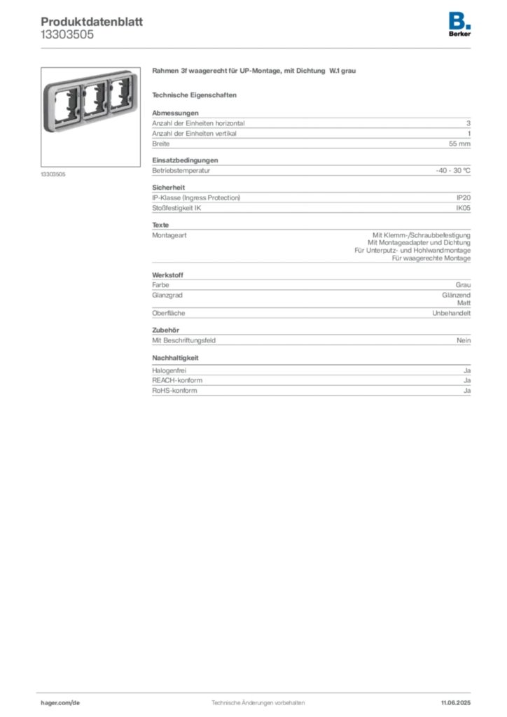 Bild Berker Produktdatenblatt 13303505 | Hager Deutschland
