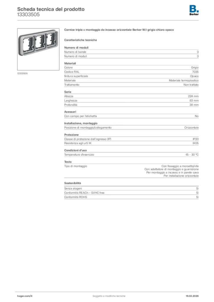 Immagine Berker Scheda tecnica del prodotto 13303505 | Hager Italia
