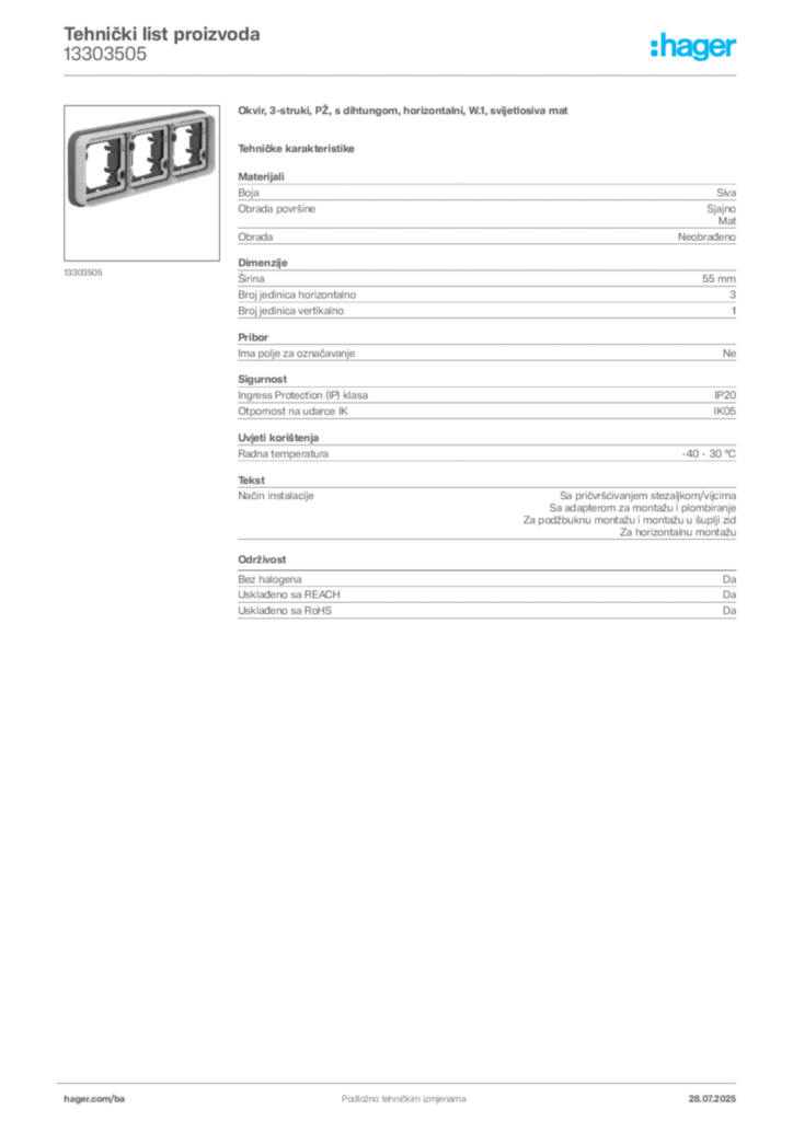 Slika Hager Product data sheet 13303505  | Hager