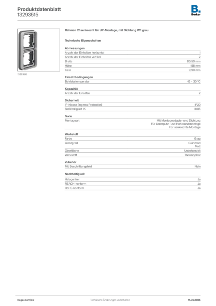 Bild Berker Produktdatenblatt 13293515 | Hager Deutschland