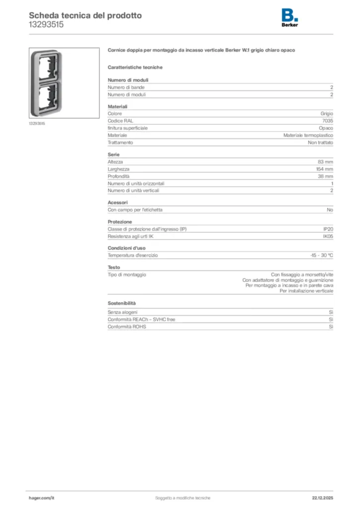 Immagine Berker Scheda tecnica del prodotto 13293515 | Hager Italia