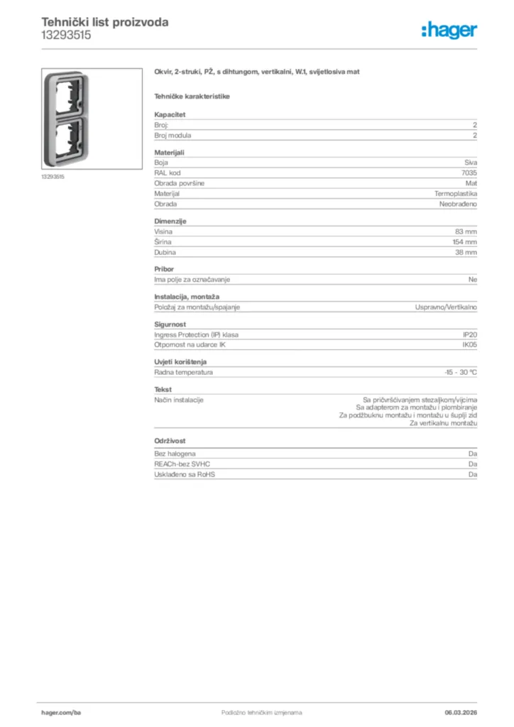 Slika Hager Tehnički list proizvoda 13293515  | Hager