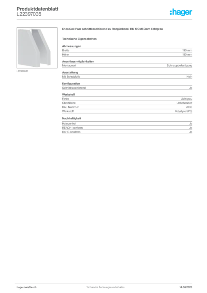 Bild Hager Produktdatenblatt L22397035 | Hager Schweiz