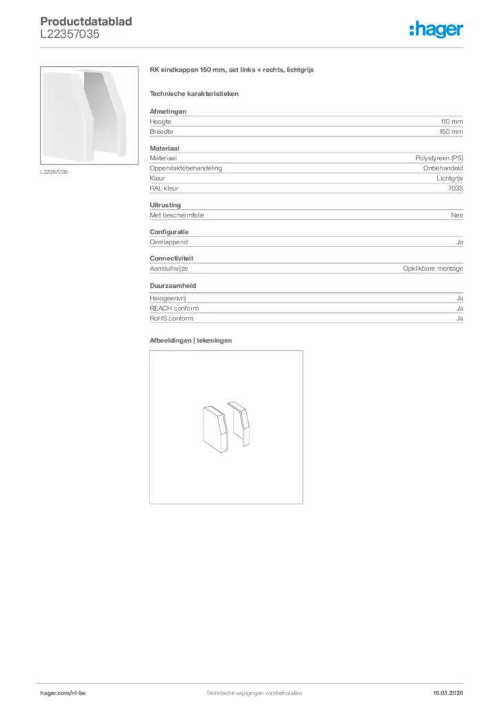 Afbeelding Hager Productdatablad L22357035 | Hager Belgium