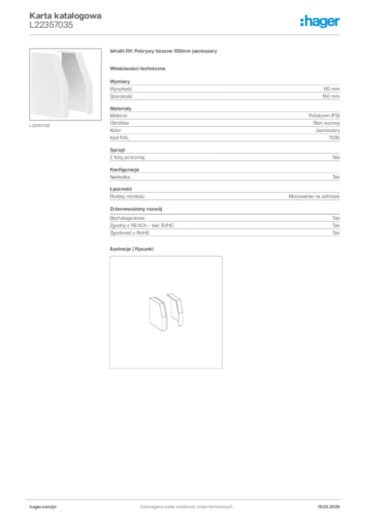 Zdjęcie Hager Karta katalogowa L22357035 | Hager Polska