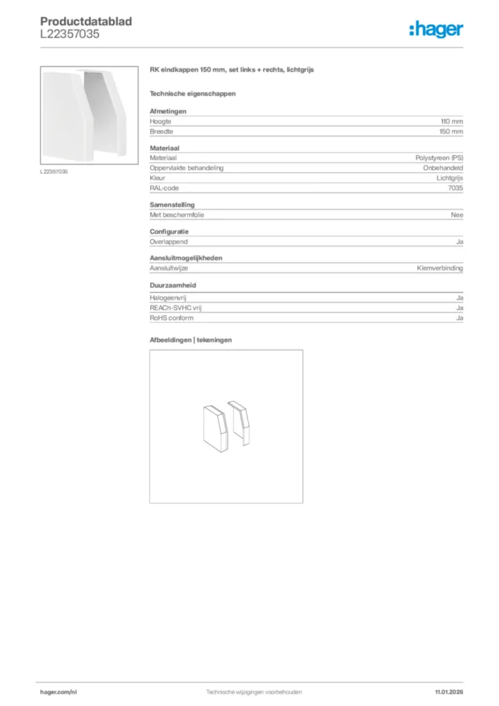 Afbeelding Hager Productdatablad L22357035 | Hager Nederland