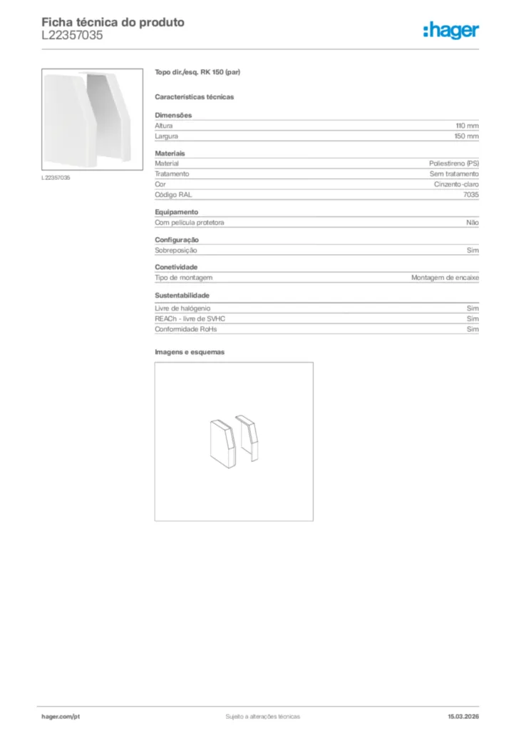 Imagem Hager Ficha técnica do produto L22357035 | Hager Portugal