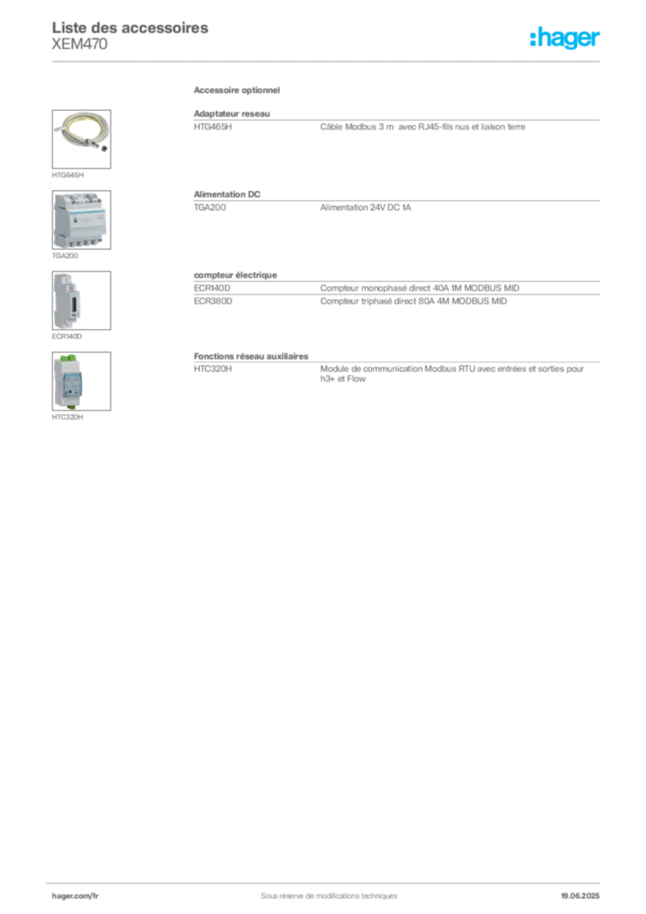 Image Hager Fiche technique du produit XEM470 | Hager France