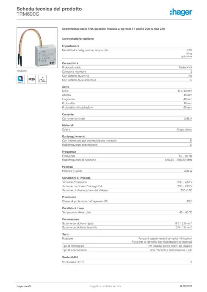 Immagine Hager Scheda tecnica del prodotto TRM690G | Hager Italia