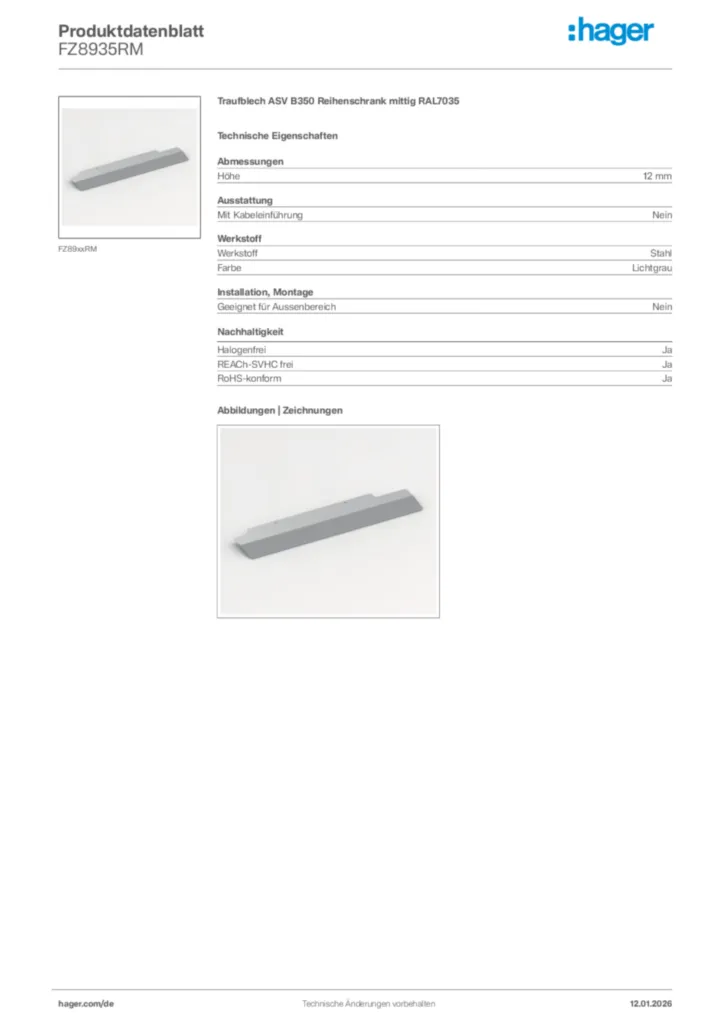 Bild Hager Produktdatenblatt FZ8935RM | Hager Deutschland