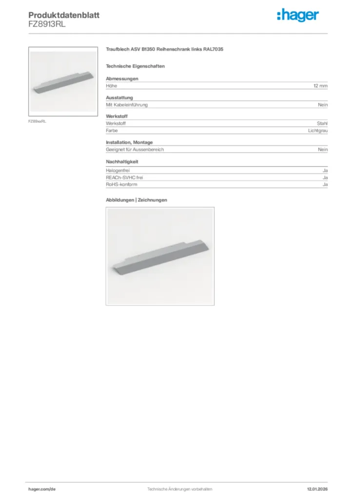Bild Hager Produktdatenblatt FZ8913RL | Hager Deutschland