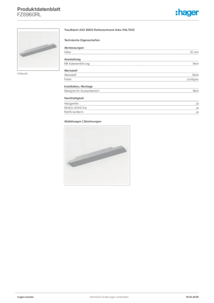 Bild Hager Produktdatenblatt FZ8960RL | Hager Deutschland