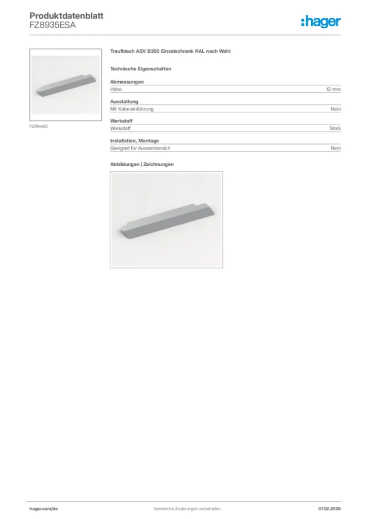 Bild Hager Produktdatenblatt FZ8935ESA | Hager Deutschland