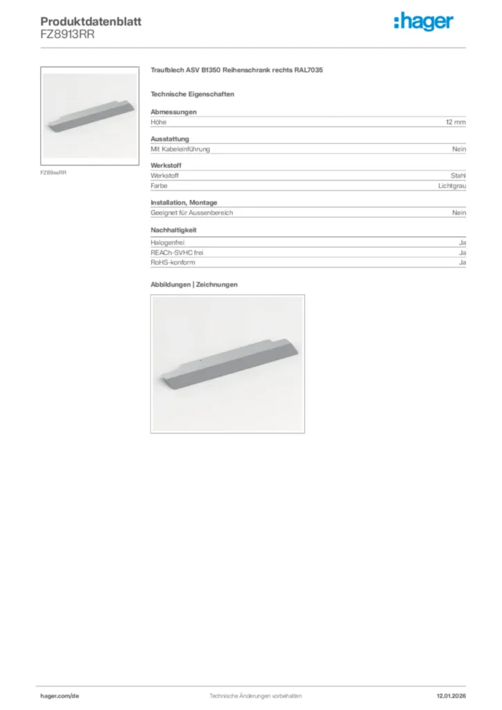 Bild Hager Produktdatenblatt FZ8913RR | Hager Deutschland