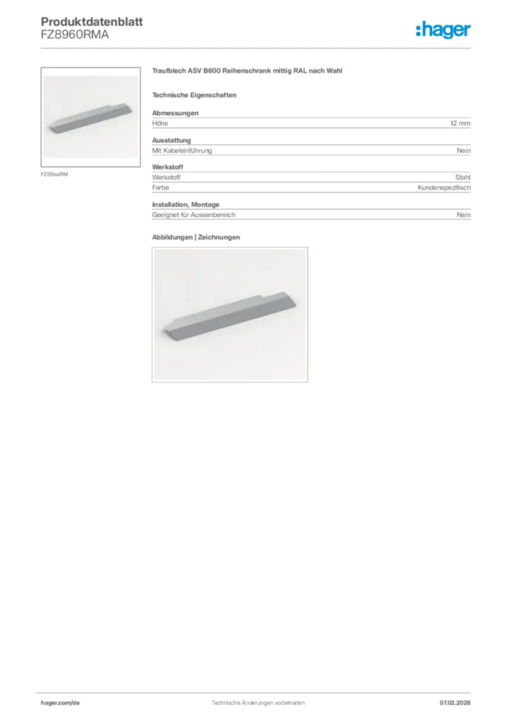 Bild Hager Produktdatenblatt FZ8960RMA | Hager Deutschland