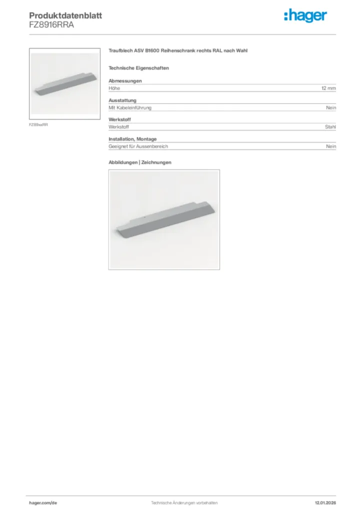 Bild Hager Produktdatenblatt FZ8916RRA | Hager Deutschland