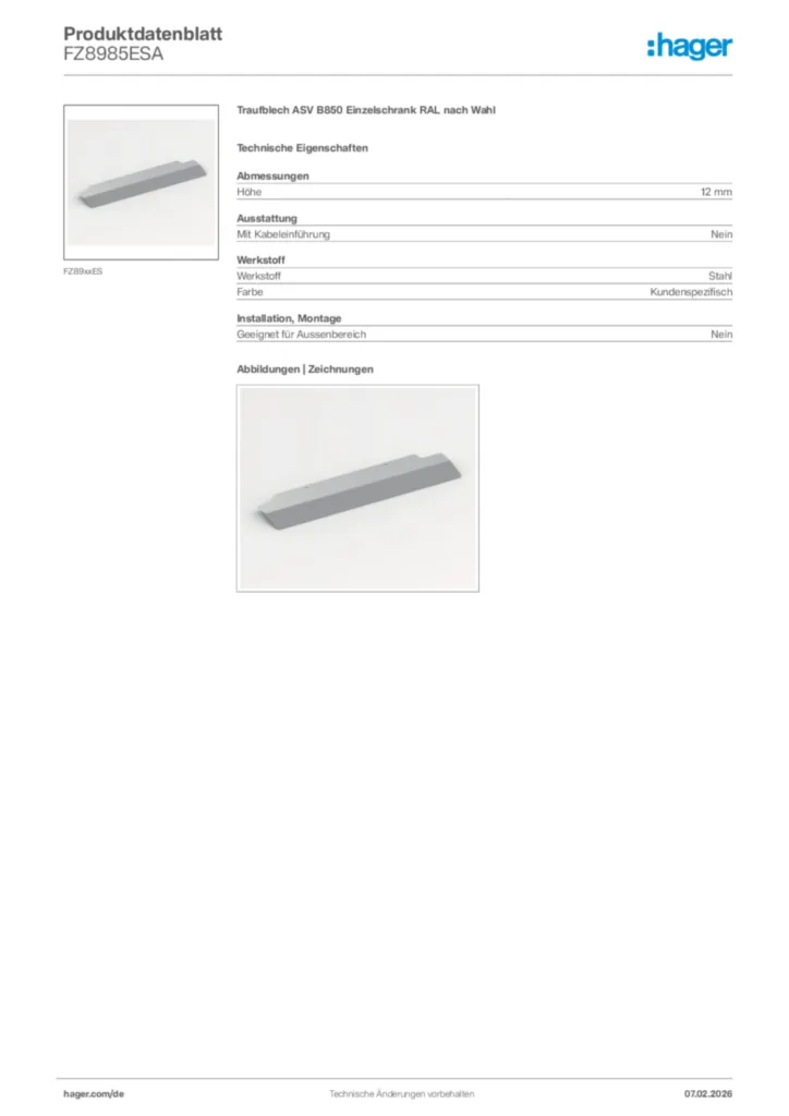 Bild Hager Produktdatenblatt FZ8985ESA | Hager Deutschland