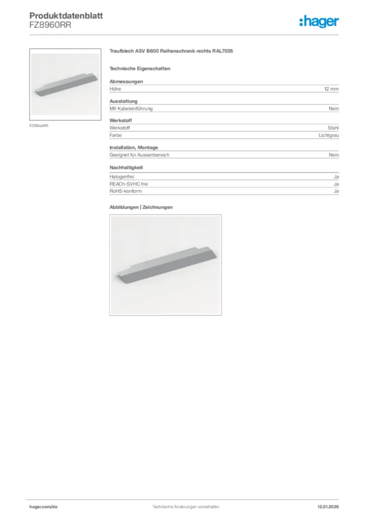 Bild Hager Produktdatenblatt FZ8960RR | Hager Deutschland