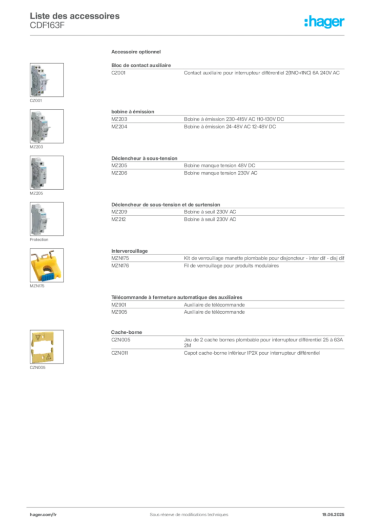 Image Hager Fiche technique du produit CDF163F | Hager France